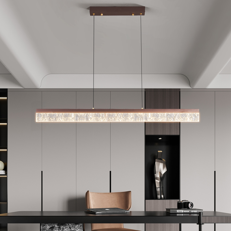 现代简约水晶高档一字LED餐厅吊灯长条办公室茶桌前台轻奢吧台灯