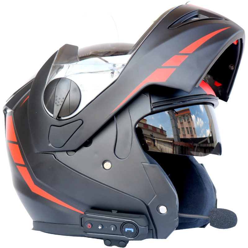 蓝牙头盔 摩托车蓝牙头盔 双镜片揭面盔 一体化设计 带对讲 FM