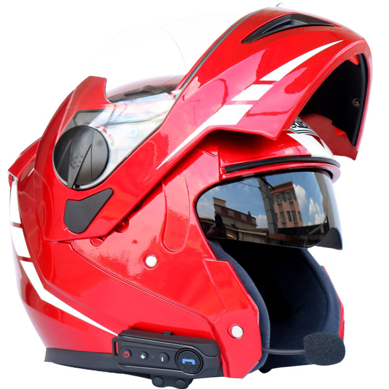 蓝牙头盔 摩托车蓝牙头盔 双镜片揭面盔 一体化设计 带对讲 FM