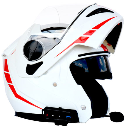 蓝牙头盔 摩托车蓝牙头盔 双镜片揭面盔 一体化设计 带对讲 FM