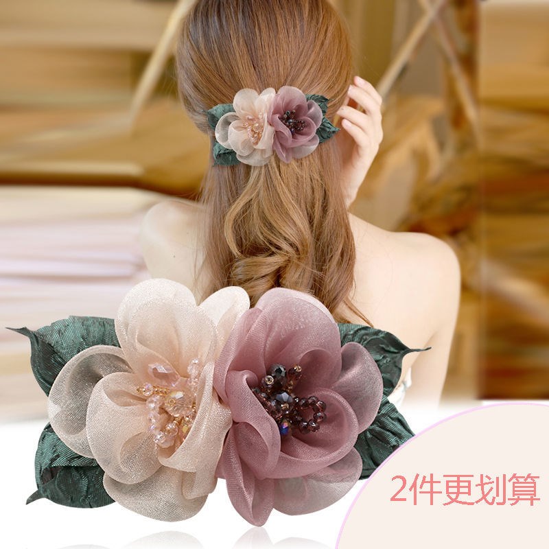 发夹中大号弹簧夹马尾夹发抓头花饰品 花朵 布艺盘头发的饰品发饰