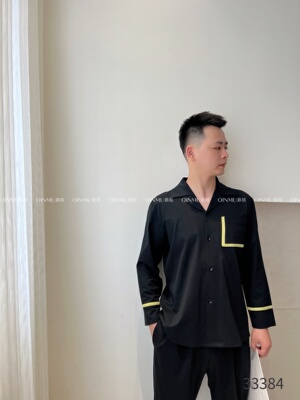 男士睡衣大红黑色纯棉长袖简约时尚高级可外穿家居服套装
