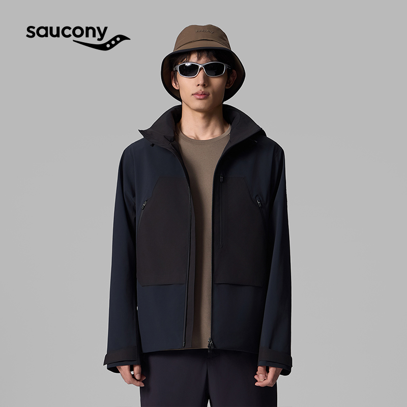 Saucony索康尼男防风防水微弹抽绳撞色都市通勤梭织外套