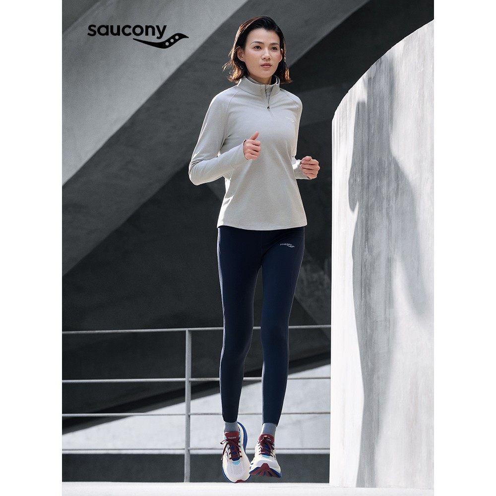 Saucony索康尼女子运动健身弹力撞色紧身长裤