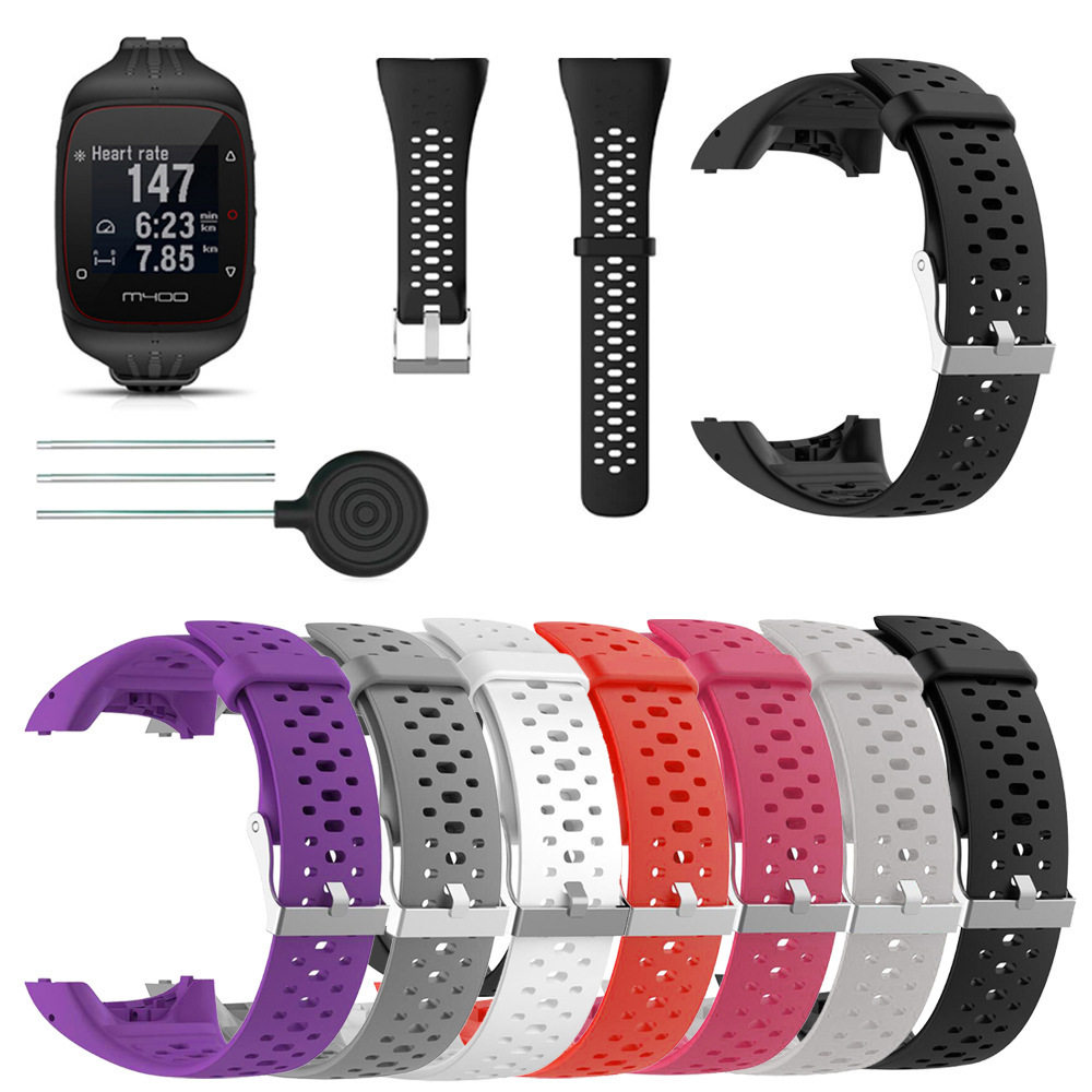 适用于博能Polar M400/M430纯色圆孔硅胶表带运动手表带替换腕带