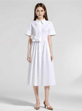 周也同款CBCB荷叶边拼接棉质衬衫裙百搭显瘦中长款设计师连衣裙女