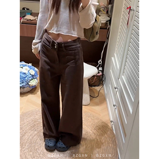 暴走高仙女高个子加长美拉德棕色阔腿牛仔裤女2026新款显瘦直筒裤
