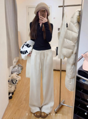 暴走高仙女175高个子加长梨形身材白色秋冬加绒直筒裤宽松阔腿裤