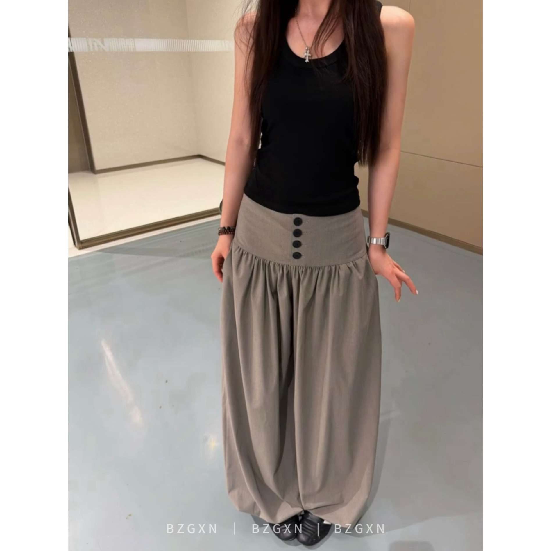 暴走高仙女高个子加长灰色拖地休闲裤女2026夏季新款褶皱阔腿裤裤
