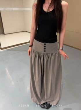暴走高仙女高个子加长灰色拖地休闲裤女2026夏季新款褶皱阔腿裤裤