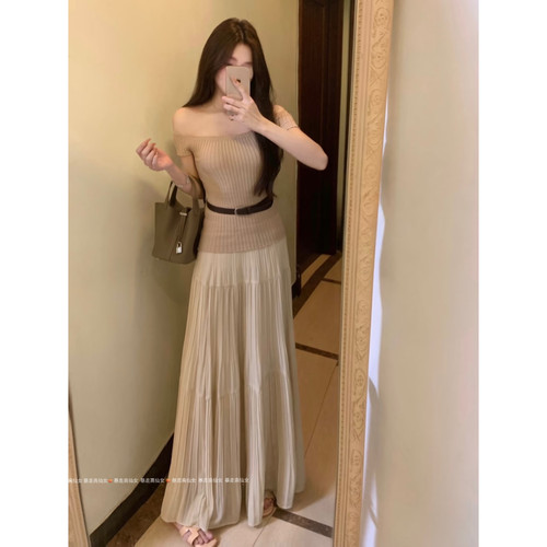 杏色百褶半身裙高个子女生加长版