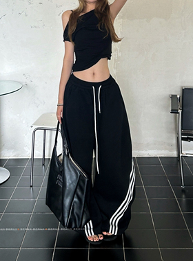 暴走高仙女175高个子加长版美式三条杠阔腿弯刀卫裤休闲运动裤子