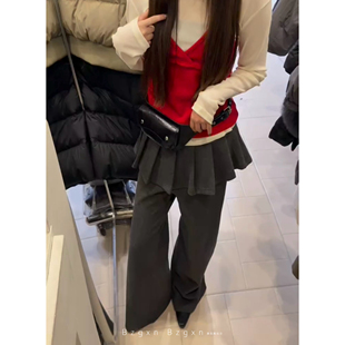 暴走高仙女高个子加长版2026新款韩系叠穿假两件休闲微喇屁帘裙裤