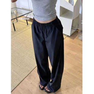 175高个子加长宽松慵懒伸缩脚口松紧腰直筒阔腿工装 女 运动休闲裤