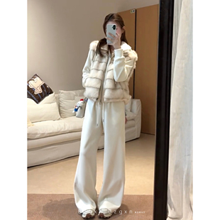 暴走高仙女高个子加长白色加绒保暖阔腿裤女秋冬长裤直筒糯米裤子