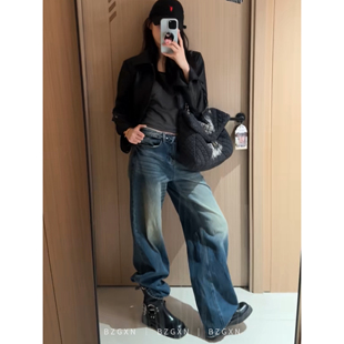 暴走高仙女高个子加长美式复古水洗阔腿牛仔裤女2026新款直筒长裤