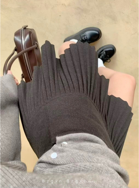 175高个子加长灰色百搭a字百褶裙女秋冬高腰显瘦毛呢字半身短裙子