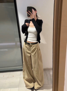 暴走高仙女175高个子卡其色休闲裤女宽松显瘦阔腿裤180加长拖地裤