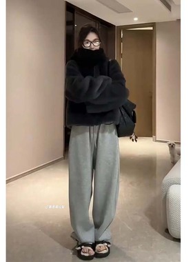 暴走高仙女梨形身材2025秋冬加厚卫裤高个子加长休闲慵懒阔腿长裤