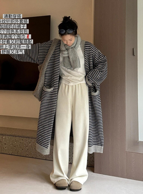 暴走高仙女白色加绒加厚阔腿裤女秋冬加长长裤直筒高个子糯米裤子