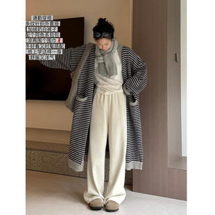 暴走高仙女白色加绒加厚阔腿裤女秋冬加长长裤直筒高个子糯米裤子