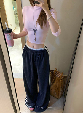 暴走高仙女175高个子女生裤长114美式复古辣妹侧边三条纹休闲阔腿