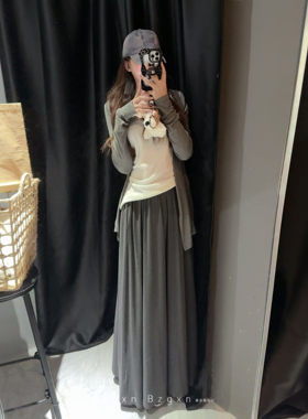 高个子灰色套装开衫女春季新款