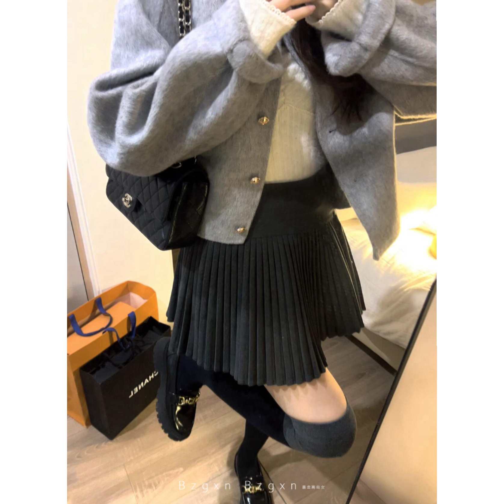 百褶裙毛呢短裙175加长高个子180