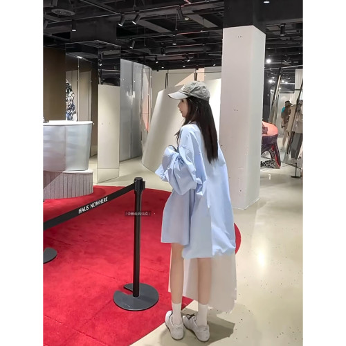 175高个子185加长蓝色长袖衬衫