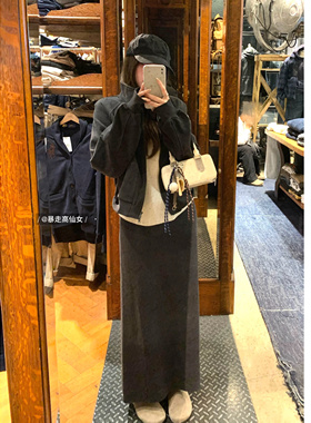 暴走高仙女灰色a字裙女春季加长版气质175高个子包臀裙针织中长裙