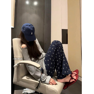 拖地裤 暴走高仙女高个子180藏青秋季 百搭微喇叭抽绳休闲175加长版