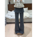 直筒休闲加绒毛呢微喇拖地裙裤 子女秋冬季 灰色屁帘裤 高个子加长版