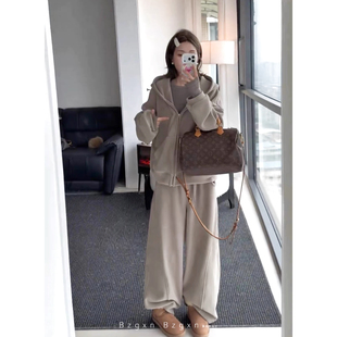 暴走高仙女高个子加长灰色运动卫衣套装女秋冬加绒休闲阔腿裤套装