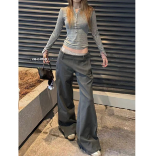 微喇直筒休闲拖地长裤 高级宽松西装 子 女夏季 175高个子加长休闲裤