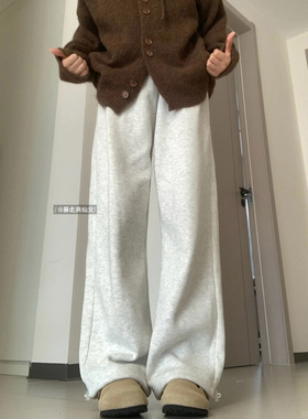 暴走高仙女灰色卫裤女阔腿高腰宽松高个子运动裤子女秋季加长美式