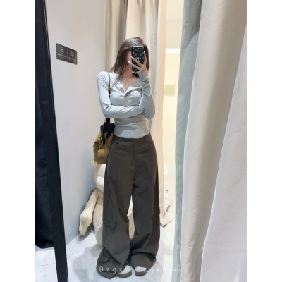 运费险加长军绿色阔腿工装裤女秋
