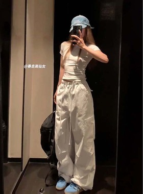 暴走高仙女175高个子秋季清爽水洗棉透气白色休闲加长工装裤裤子