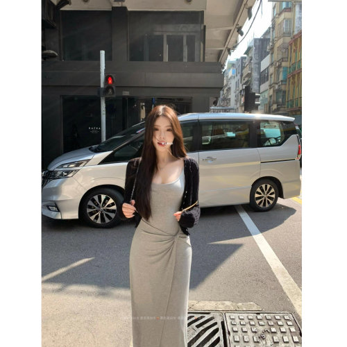 175高个子加长扭结吊带连衣裙女