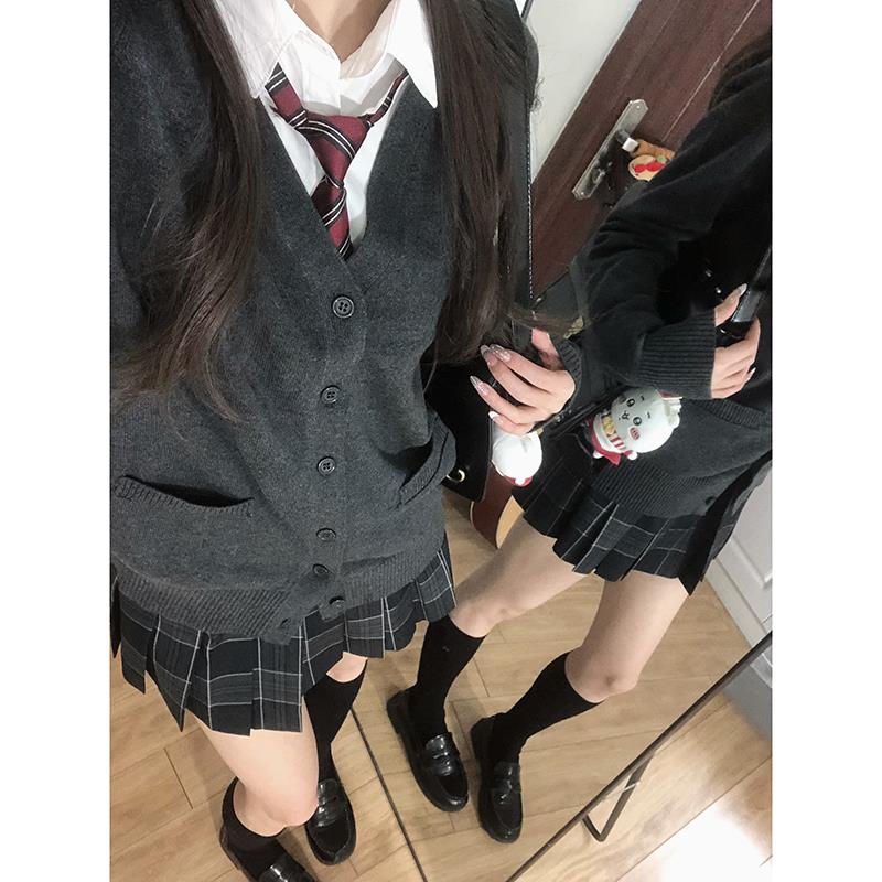 灰野川jk毛衣灰色针织开衫外套女秋外搭学院风制服上衣东京岁时记