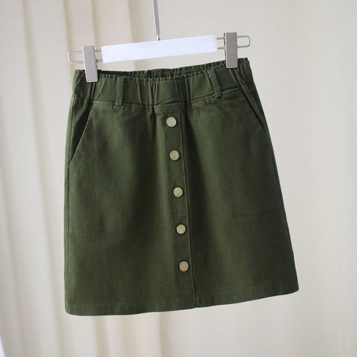 新款单排扣弹力防走光牛仔短裙