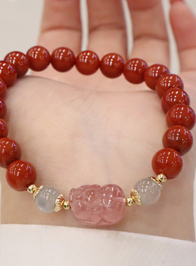 618小串珠南红手链轻奢草莓晶貔貅月光石原创民族风女饰品包邮