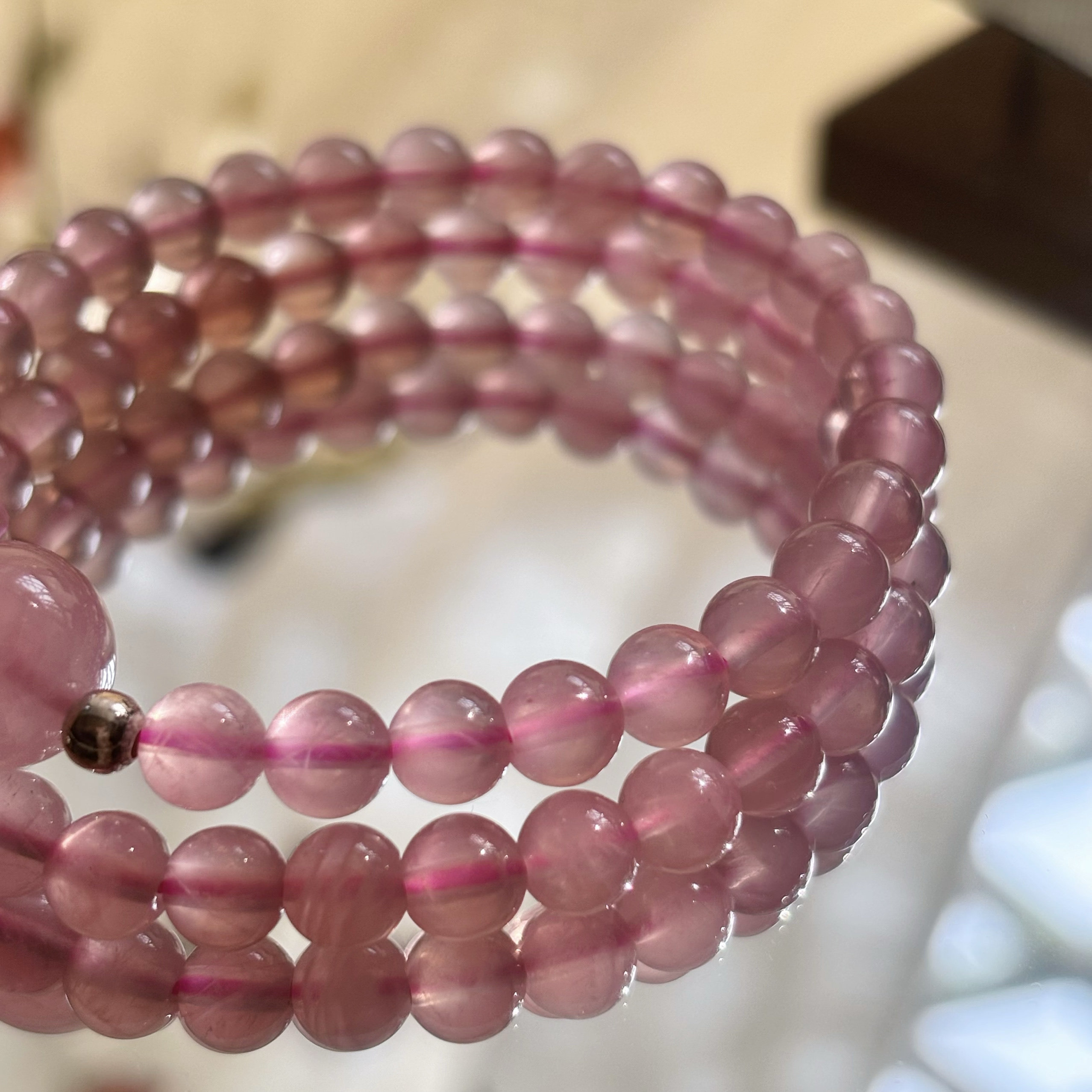 原创 冰种|马达加斯加粉晶独立双圈手串桃花女生礼物天然水晶