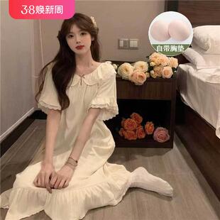 睡衣女夏季 睡裙带胸垫高级感文艺可爱甜美薄款 家居服爆款