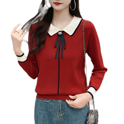 娃娃领针织衫毛衣女秋冬洋气上衣