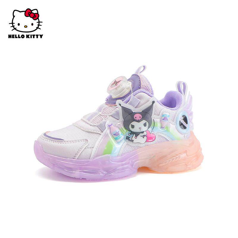 库洛米女童运动鞋2025春秋季透气儿童亮灯鞋女孩跑步网面休闲鞋子