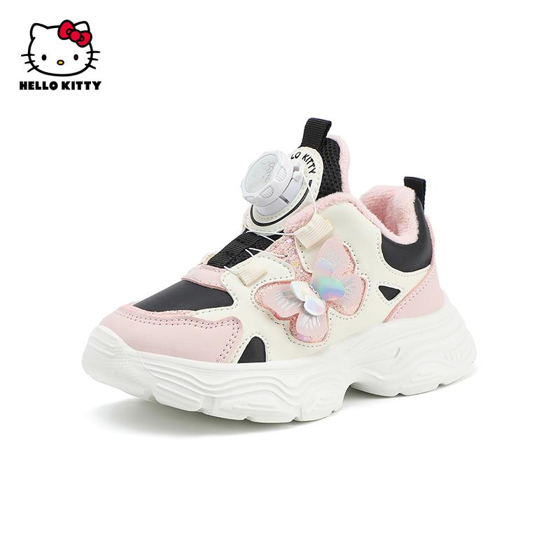 凯蒂猫女童棉鞋儿童运动鞋秋冬季蝴蝶结休闲防水加绒二棉公主鞋子