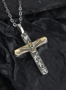 欧美风复古老鹰十字架项链男生潮流百搭高级感项链轻奢百搭毛衣链