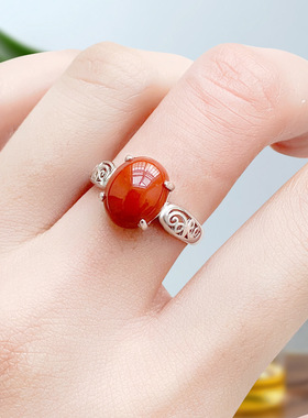 新中式国风相思豆戒指女款时尚简约指环饰品彩色精致公主首饰开口
