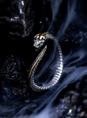 欧美风复古世界衔尾蛇戒指蛟龙蛇形开口指环男女嘻哈朋克生肖手饰