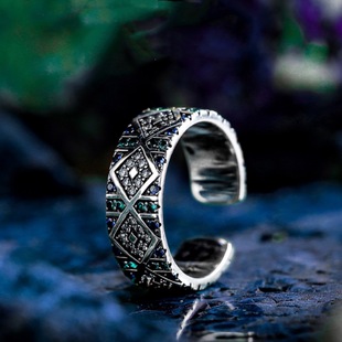 欧美风复古繁星戒指彩石男生潮牌小众时尚开口指环个性高级感手饰